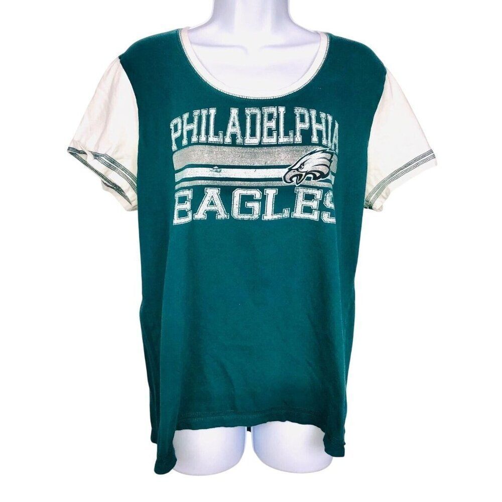 NFL Philadelphia Eagles Womens Top SZ XXL Green T-shirt Short Sleeve Scoop Neck